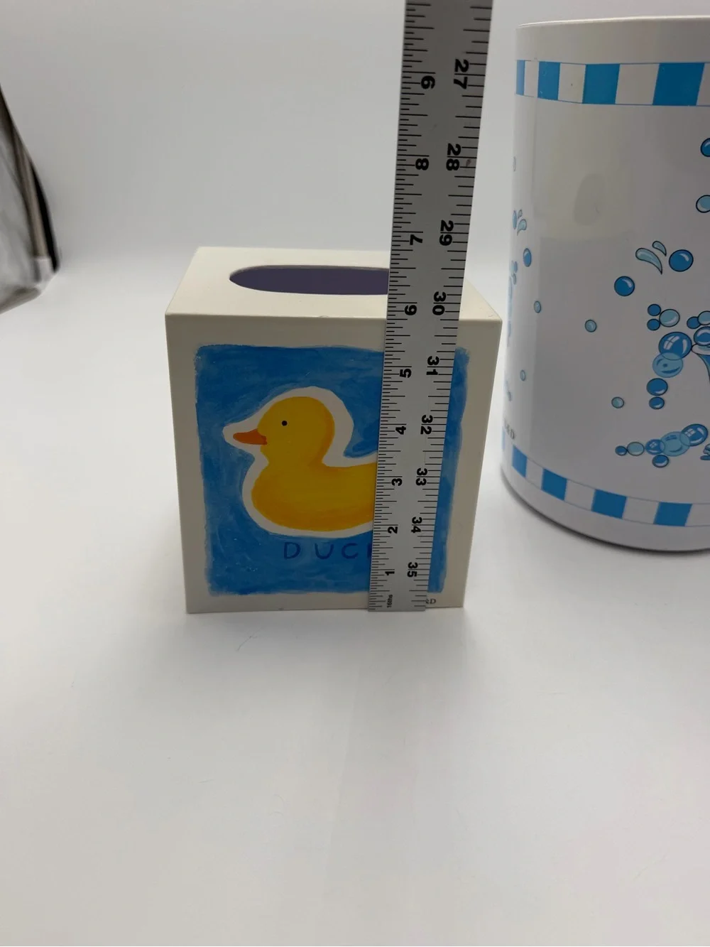 Vintage Duck Bathroom Decor Set Tissue Box Cover Wastebasket Trash Can Kids